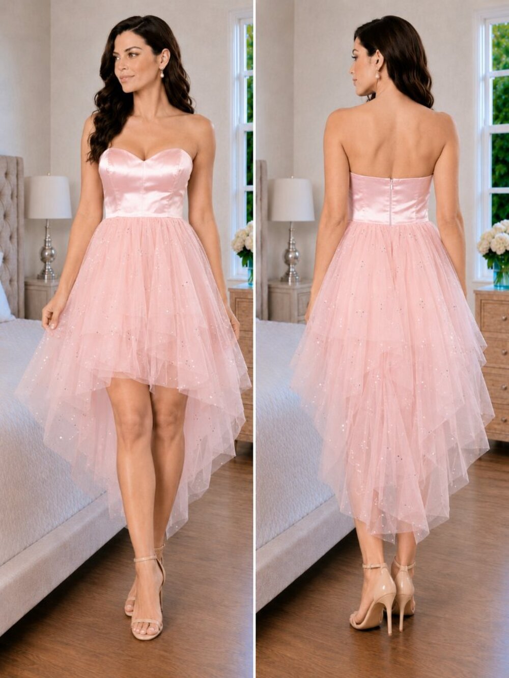 NWT Sherri Hill Pink Strapless Formal Midi Dress $450